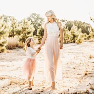 FAMILY PHOTOS LACE BABY PINK MAXI DRESS - SIZE S